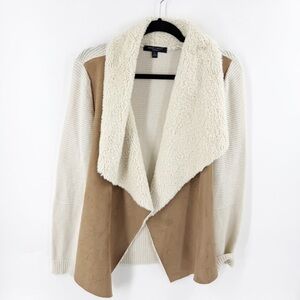 ✅ ROMEO & JULIET COUTURE Sherpa Waterfall Cardigan Sweater Tan Beige LARGE
